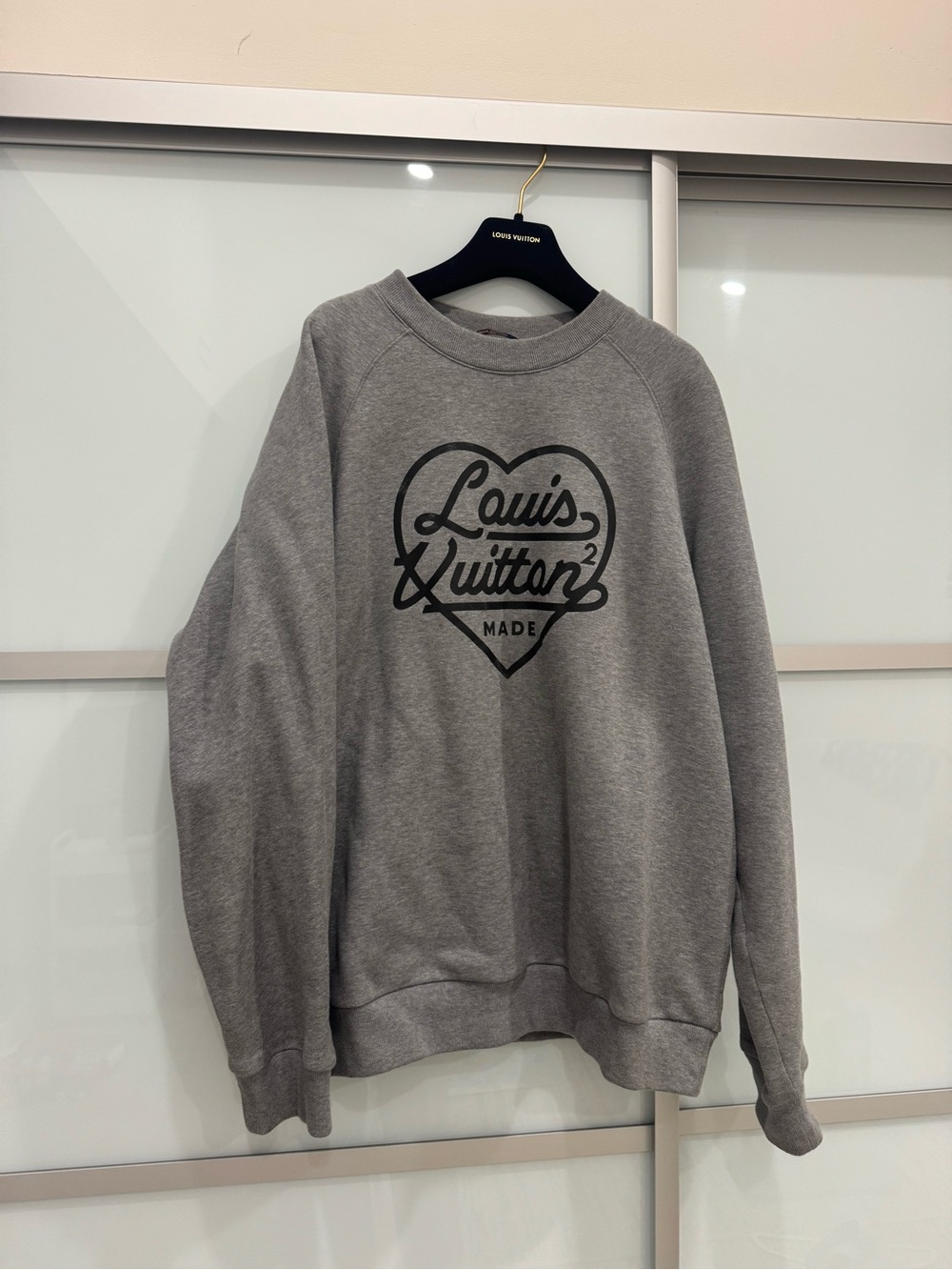 Louis Vuitton Gray Crewneck Sweatshirt with Black Heart Logo